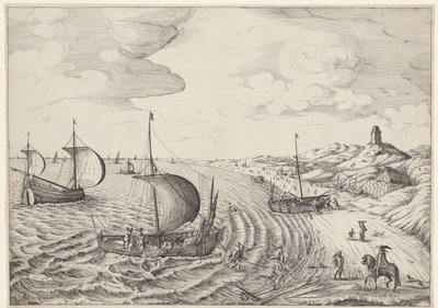 Kustlandschap met vissersboten door Anonymous