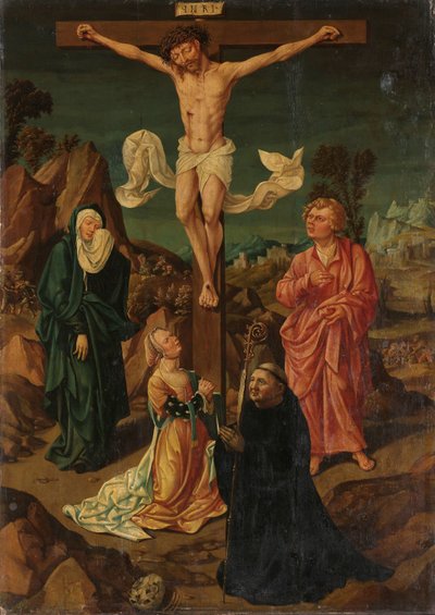 Kruisiging met de Maagd, Sint Jan, Maria Magdalena, een schenker door Anonymous