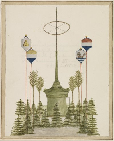 Decoratie rondom de Pomp op de groote markt te Middelburg, bij de komst van Z.M. de Koning Willem III binnen die Stad, op den 21 Mei 1862 door Anonymous