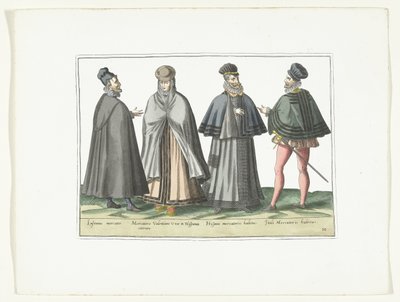 Drie mannen en een vrouw gekleed volgens de buitenlandse mode, ca. 1580 door Anonymous