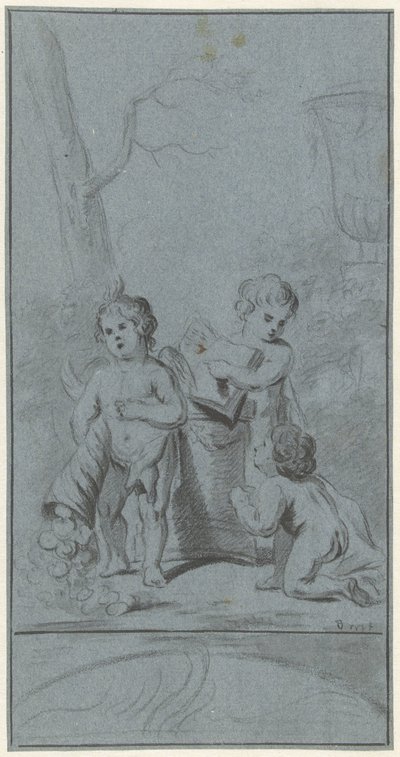Drie putti bij een boom door Anonymous