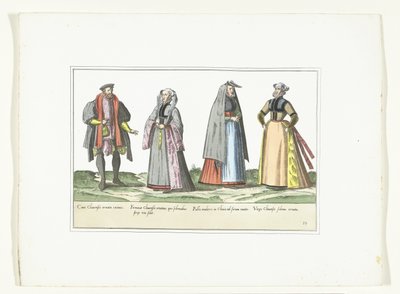 Drie vrouwen en een man gekleed volgens de Duitse mode, ca. 1580 door Anonymous