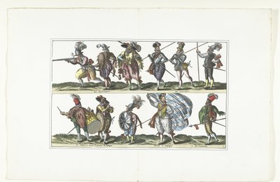 Dubbele plaat met elf gewapende burgers in uniform volgens de mode in Antwerpen, ca. 1580 door Anonymous