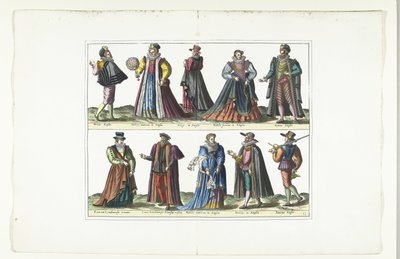 Dubbele plaat met vijf mannen en vijf vrouwen gekleed volgens de Engelse mode, ca. 1580 door Anonymous