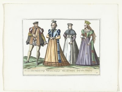 Een man en drie vrouwen gekleed volgens de Duitse mode in Danzig, ca. 1580 door Anonymous