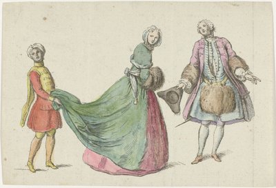 Elegante man en vrouw met zwarte page Modes de février-mars 1729 Mercure de France (serietitel) door Anonymous