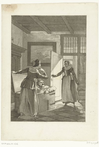 Elsje van Houweningen betrapt Hugo de Groot in de boekenkist, 1621 door Anonymous