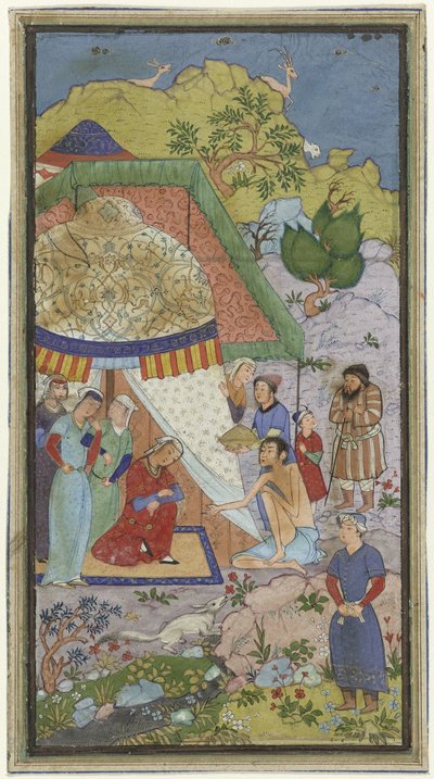 Episode uit de liefdesgeschiedenis van Laila en Majnun, Majnun in gesprek met Laila voor een tent door Anonymous