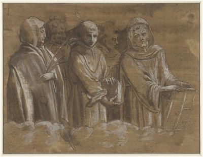 Figuren van martelaars boven een wolkenrand door Anonymous