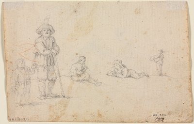 Vijf figuurstudies (verso) door Anonymous