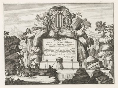 Fontein met opdracht aan en wapen van Giovanni Francesco Negroni door Anonymous