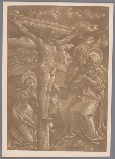 Fotoreproductie van de clair-obscur houtsnede Christus aan het kruis door Hans Baldung Grien door Anonymous