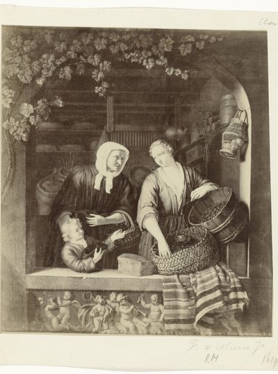 Fotoreproductie van het schilderij De kruidenierster door Frans van Mieris II door Anonymous