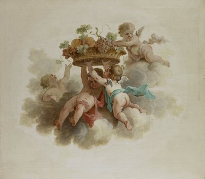 Vier Putti die een Fruitmand Dragen door Anonymous