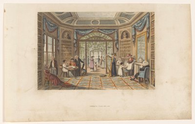 Gezelschap in een bibliotheek door Anonymous