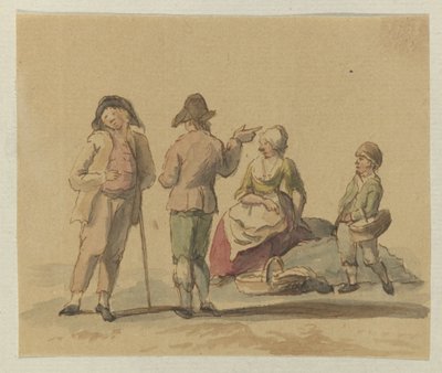 Gezelschap van drie staande mannen en één zittende vrouw door Anonymous