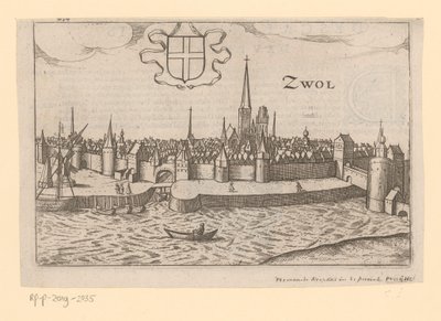 Gezicht op Zwolle vanaf de overkant van het Zwarte Water door Anonymous