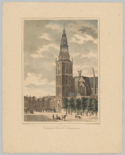 Gezicht op de Oudekerkstoren te Amsterdam door Anonymous