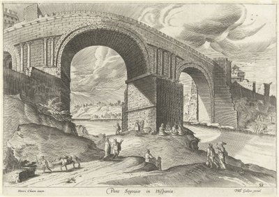 Gezicht op een brug van de stad Segovia door Anonymous