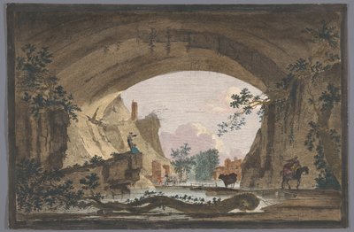 Gezicht op een gewelf over een rivier door Anonymous