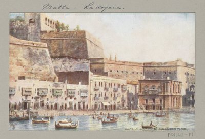 Gezicht op kust van Malta met steiger en douanegebouw door Anonymous