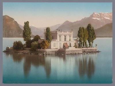 Gezicht op Île de Salagnon in het Meer van Genève, op de achtergrond de Dents du Midi door Anonymous