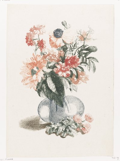 Glazen vaas met verschillende bloemen en een zonnebloem door Anonymous