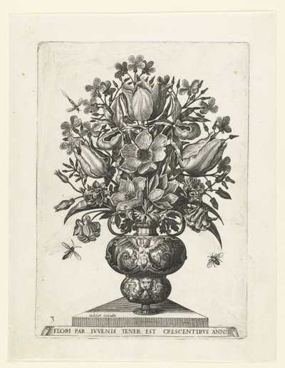 Groteske vaas met bloemen door Anonymous