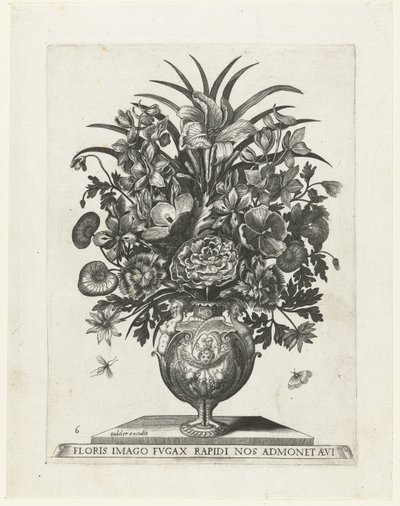 Groteske vaas met een cherubijntje en guirlandes (Vazen met bloemen) door Anonymous