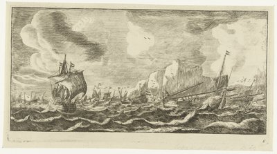 Haringbuizen op zee (Zeegezichten en afbeeldingen van schepen) door Anonymous