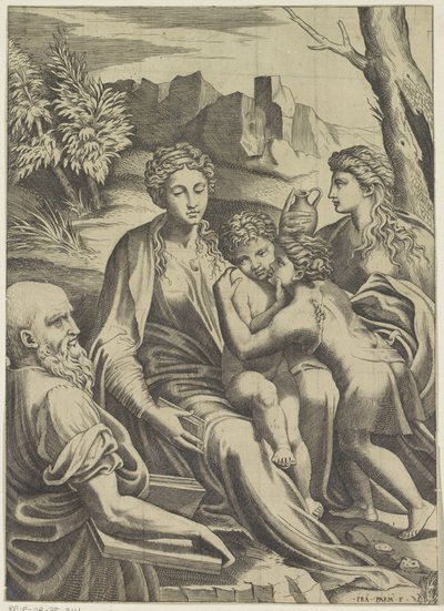 Heilige Familie met de jonge Johannes de Doper en Maria Magdalena door Anonymous