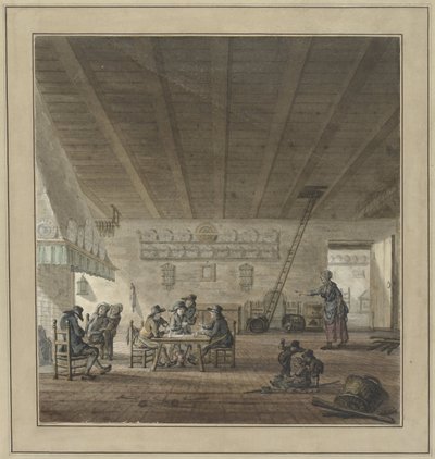 Herberginterieur met kaartspelers bij een schouw door Anonymous