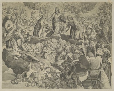 Het martelaarschap van de heilige Justina van Padua (bovenste helft) door Anonymous