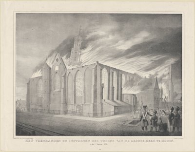 Het verbranden en instorten des torens van de Groote-Kerk te Hoorn, op den 3. Augustus 1838 door Anonymous