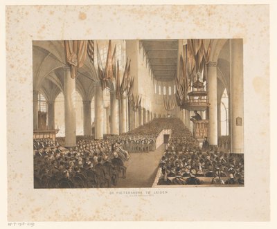 Interieur van de Pieterskerk te Leiden tijdens het derde eeuwfeest van de universiteit door Anonymous