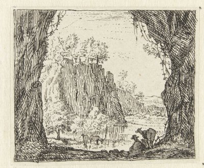 Italianiserend landschap met geiten bij een rivier door Anonymous