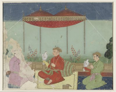 Jahangir zittend onder een baldakijn op een terras door Anonymous