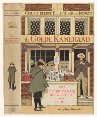 Jongen voor de uitstalling van een boekwinkel door Anonymous