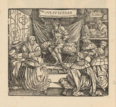 Julius Caesar in een raadsvergadering en Cicero schrijvend achteraan door Anonymous