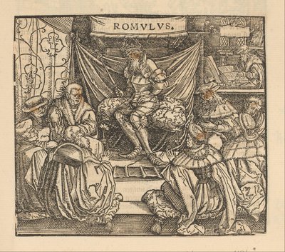 Julius Caesar in een raadsvergadering en Cicero schrijvend achteraan door Anonymous