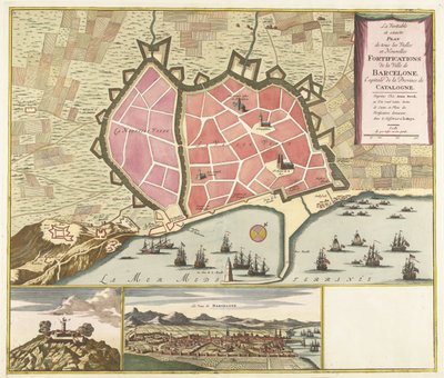 Kaart van Barcelona, ca. 1706 door Anonymous
