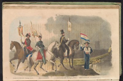 Kostumen en vaandels van de erewachten van 