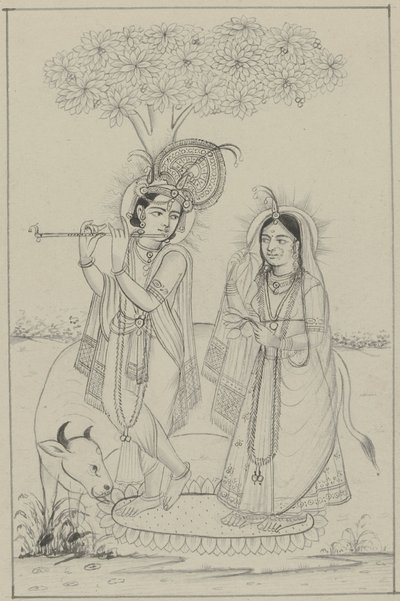 Krishna, die op een fluit speelt, en Radha door Anonymous