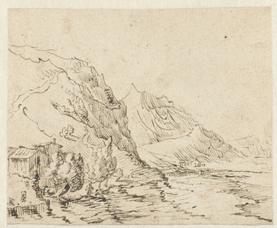Kustlandschap met enkele hutjes door Anonymous