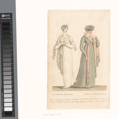 La Belle Assemblée, 1 maart 1807, nr. 14: Een avondbaljurk / Een Parijse winterjurk door Anonymous