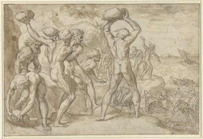 Laestrygonen verpletteren de vloot van Odysseus met zware stenen door Anonymous