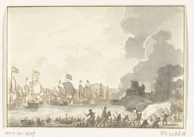Landing van de Engelse en Nederlandse vloot bij Cadiz, 1702 door Anonymous