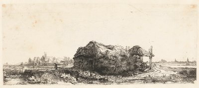 Landschap met huisjes en een hooischuur: langwerpig door Anonymous