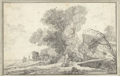 Landschap met boomgroep en huifkar door Anonymous