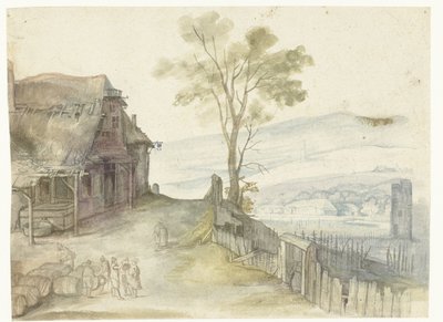 Landschap met een herberg en een schutting door Anonymous